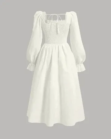 imageye___-_Square_Neck_Flare_Sleeve_Lace_Up_Waist_Ruched_Bust_Vintage_Dress_In_Cream_1_360x